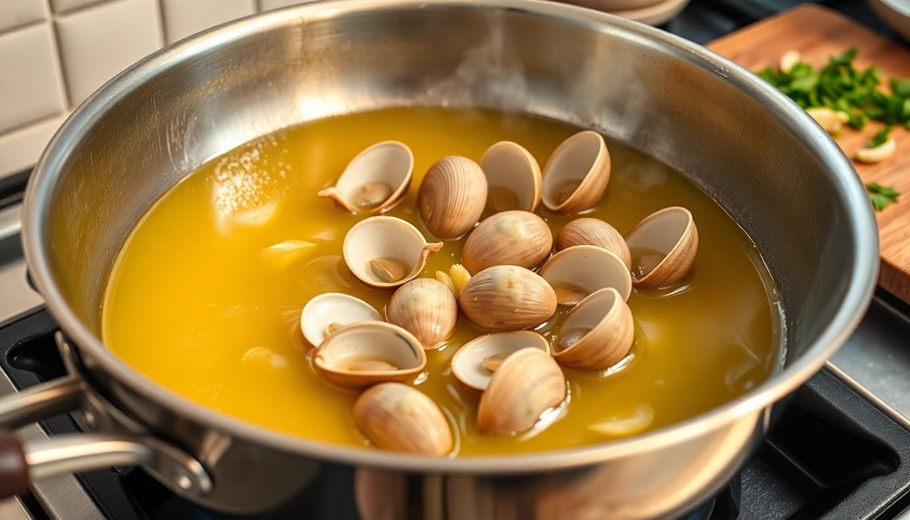 add clams and broth