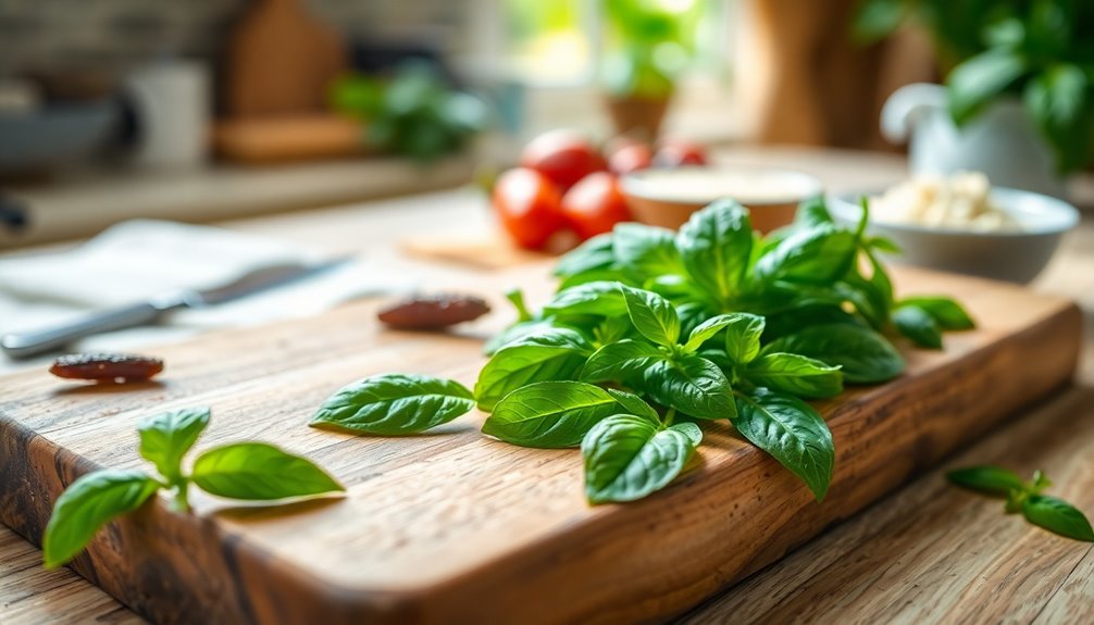 add fresh basil leaves