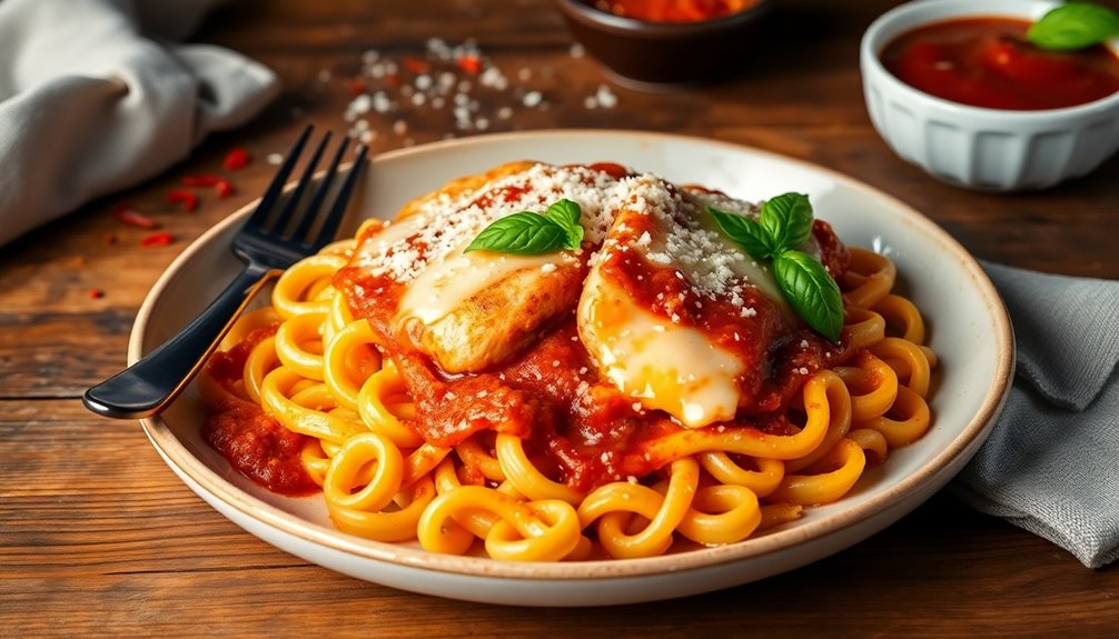 chicken parmesan pasta dish