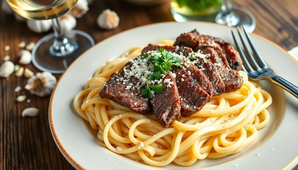 creamy fettuccine with steak