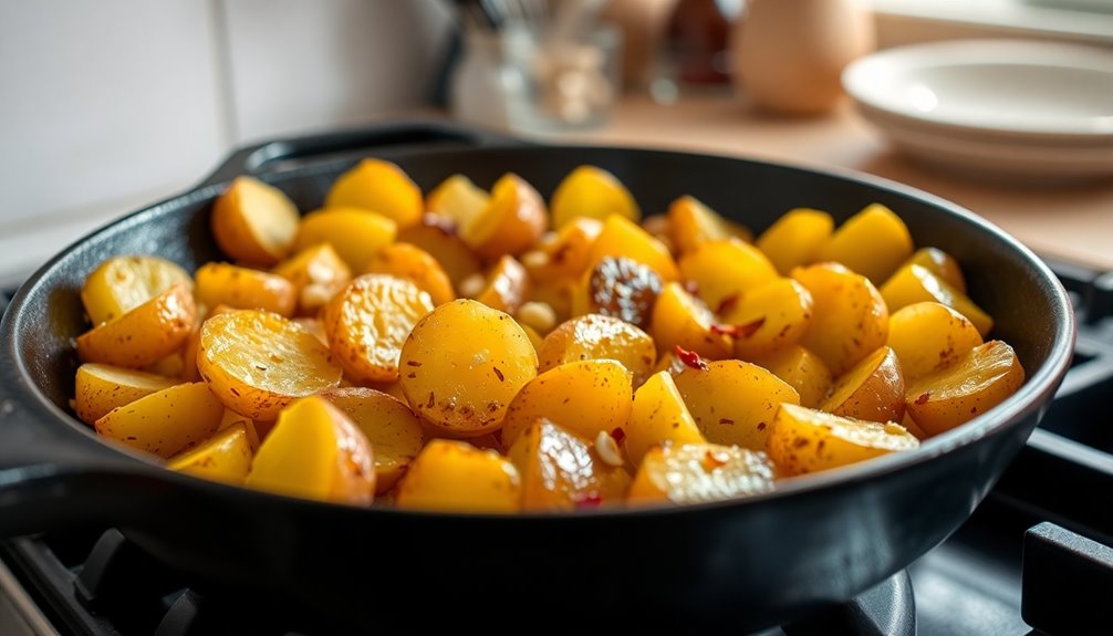 diced potatoes in skillet