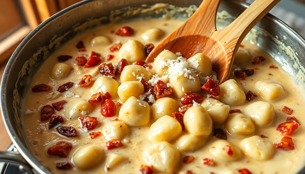 gently incorporate cooked gnocchi