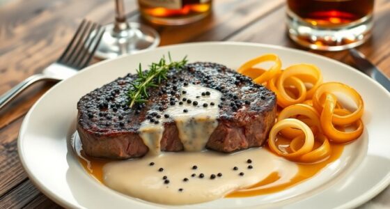 peppercorn crusted steak dish