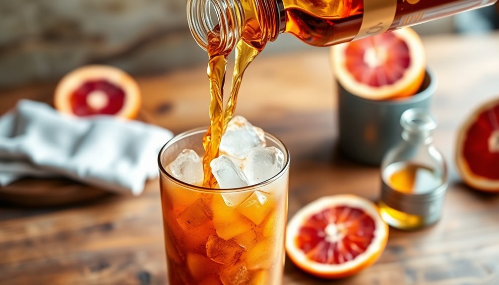 pour bourbon over ice