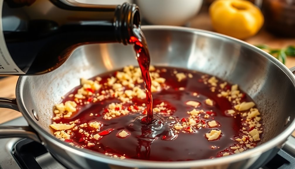 pour wine into skillet