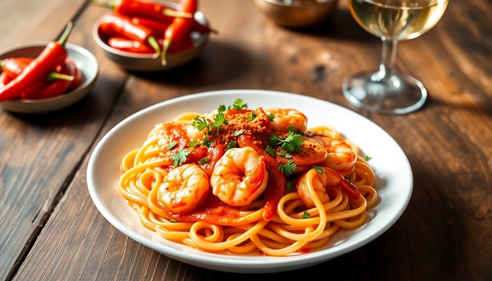 shrimp linguine with roasted peppers