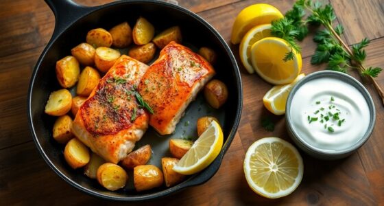 skillet cooked salmon and potatoes