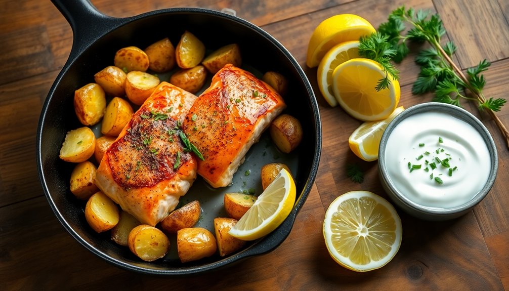 skillet cooked salmon and potatoes