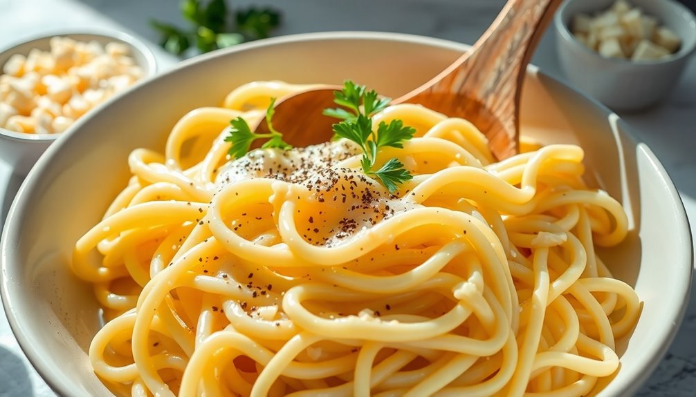 toss fettuccine with ingredients