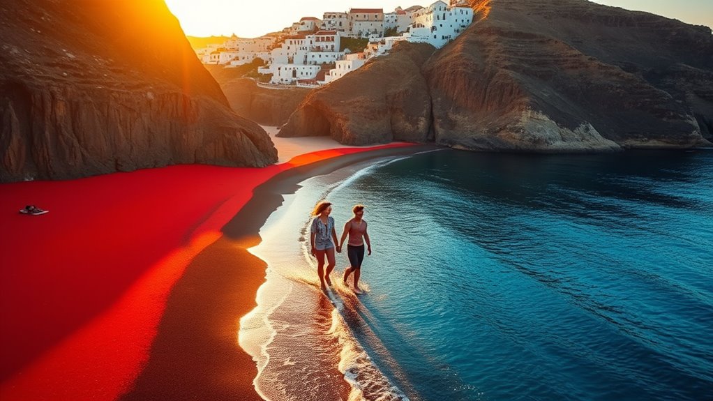 black red volcanic sands