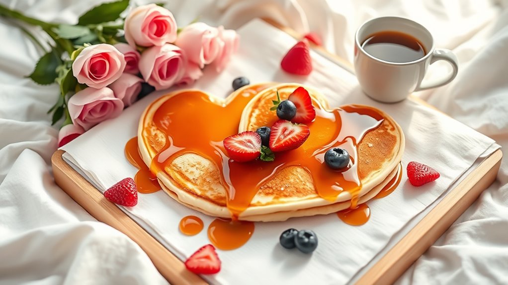 heart shaped pancakes with fruit