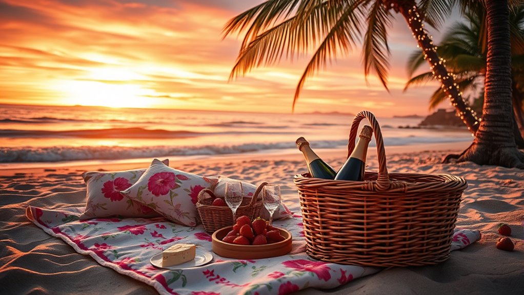 sunset waves picnic romance