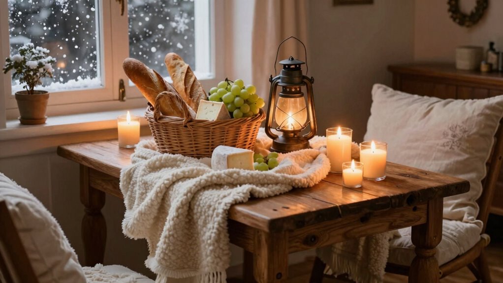 indoor cozy romantic picnic