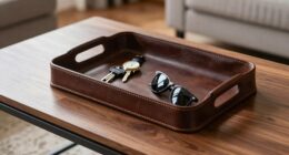 leather tray keeps clutter organized