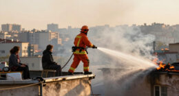 Fire Erupts On Roof Of Ankara Building
