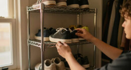 I Put Dollar Tree Wire Cabinet Shelves In My Closet For Smart Shoe Storage