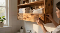 Hide Open Bathroom Shelves With One Piece Of Secondhand Wood