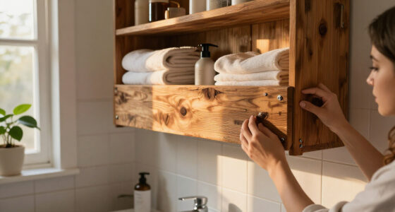 Hide Open Bathroom Shelves With One Piece Of Secondhand Wood