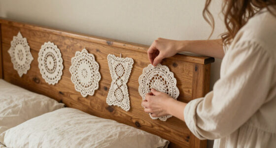 She Uses Doilies To Decorate A Headboard With Vintage Charm