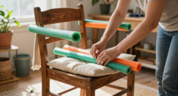 Woman Uses Pool Noodles To Transform An Old Chair Into A Cozy Piece Of Furniture